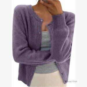 Ribbed Knit Cardigan Long Sleeve Crewneck Button Down Lightweight Sweater
